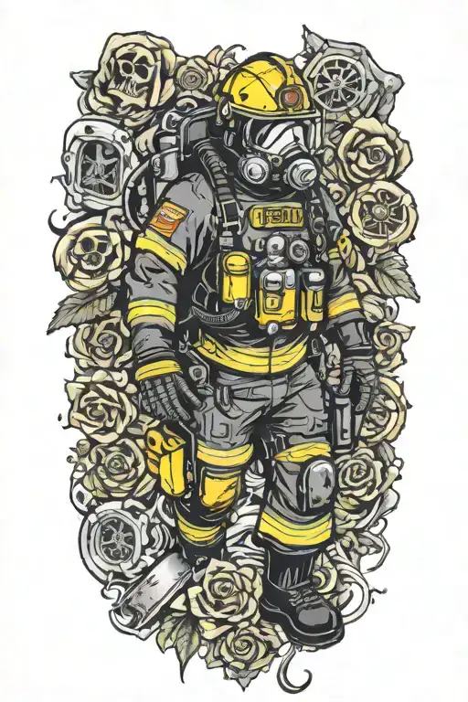 a navy diver turned firefighter. mix in flowers, skulls, and nautical pieces  tattoo design idea