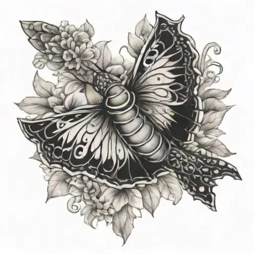 tatoo cap shoulder half butterfly with inperfect wing half sea turtle all hidden in flowers tattoo design idea