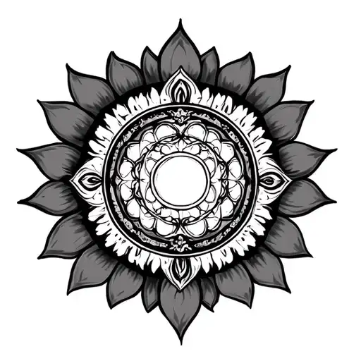 Buddhist chakra on neck backside tattoo design idea