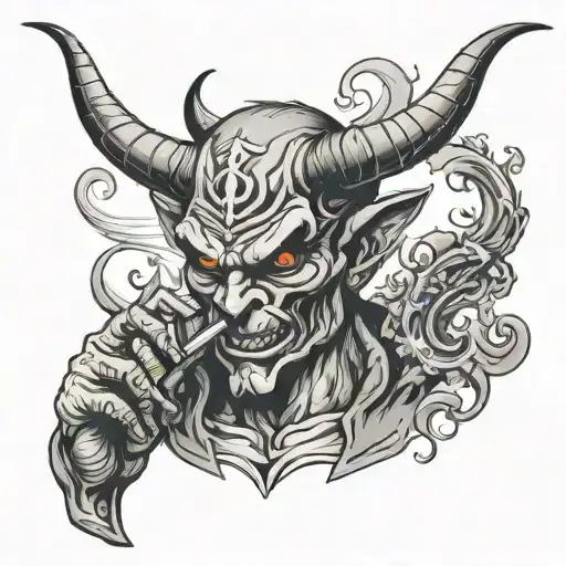 devil smoking blunt with ak 47 tattoo design idea