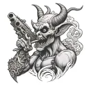 devil smoking blunt with ak 47 tattoo design idea