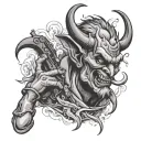 devil smoking blunt with ak 47 tattoo design idea