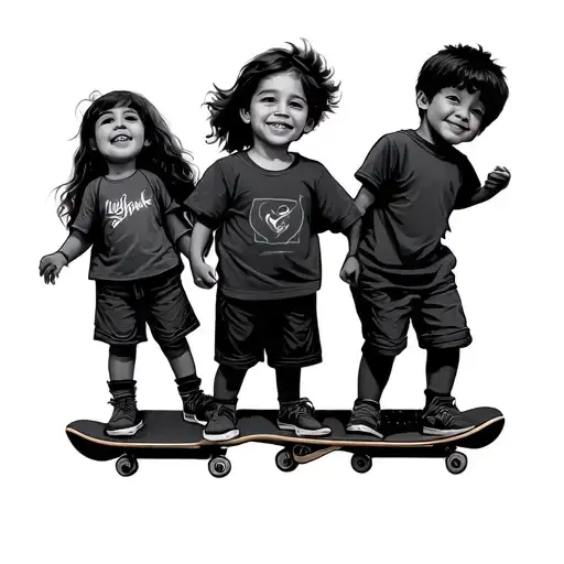 3 kids simple draw skateboard travel freedom love tattoo design idea