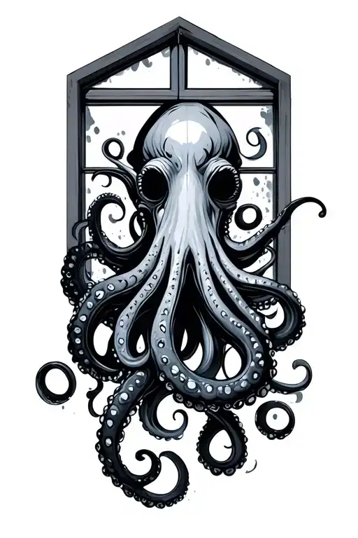 exagons windows with octopus tentacles external tattoo design idea