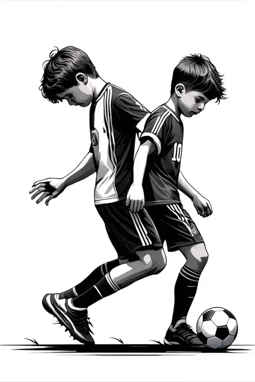 older brother and young brother who play soccer side by side holdoing hands tattoo design idea