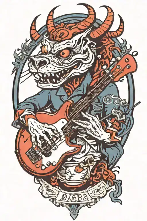 bass guitar, vocals, football, devil tattoo design idea