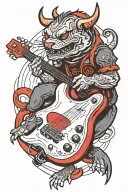 bass guitar, vocals, football, devil tattoo design idea