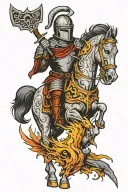 A knight with a broken halo at the gates of hell portrayed tattoo design idea