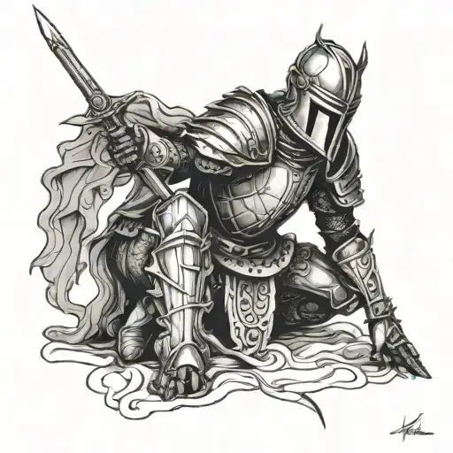 kneeling knight tattoo design idea