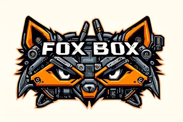 "Fox Box" Words "Fox Box". Mechanical Fox head made out of  battery elements. tattoo design idea