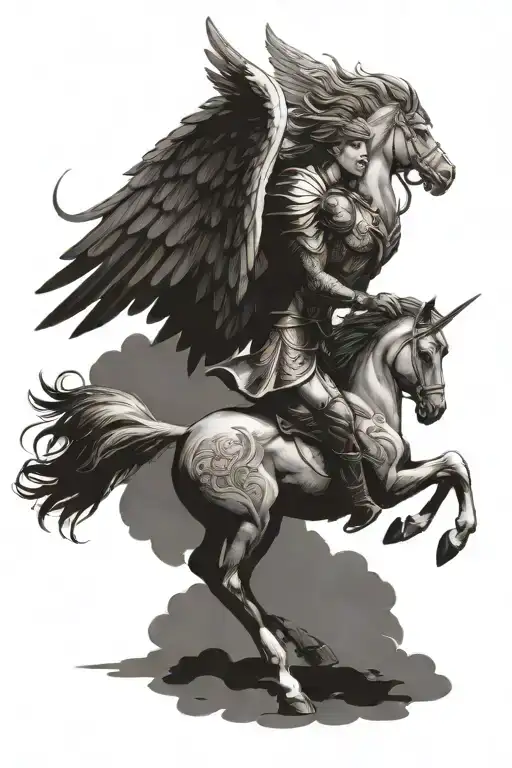 Valkyrie riding pegasus horse with wings tattoo design idea