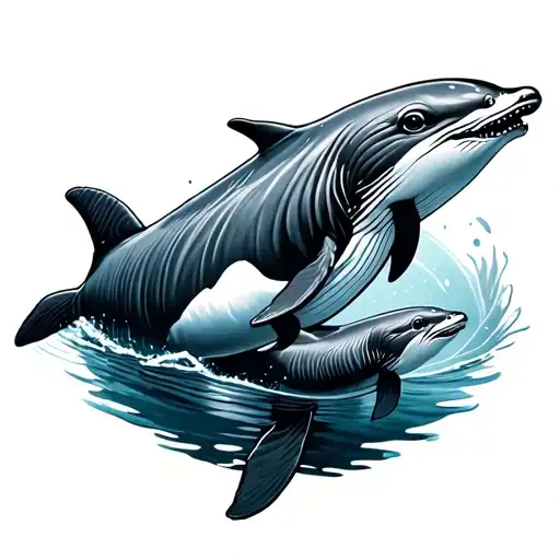 daddy and baby beluga whale swimming tattoo design idea