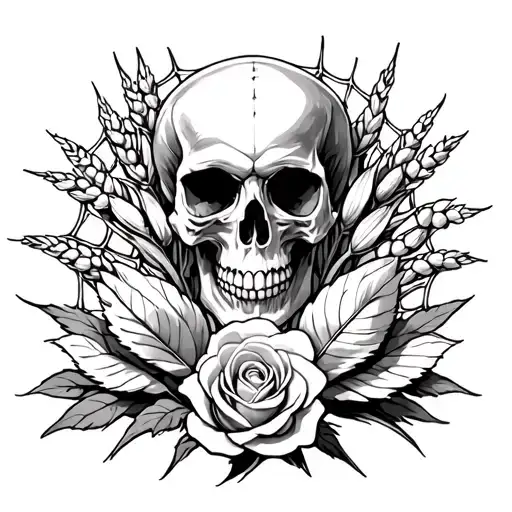  Spiderweb Skull momento moir Sheaf of corn7/7 signifying a drought and prosperity RoseTwo pillars masonic pillars  tattoo design idea
