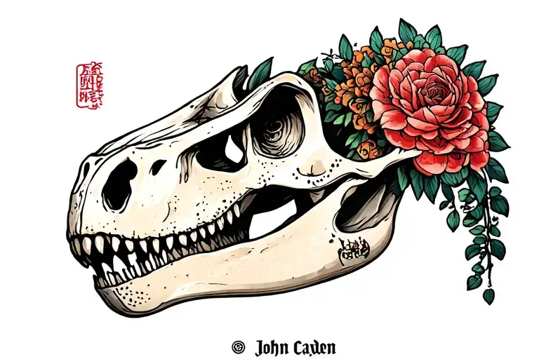 "John Cayden" Dinosaur skull tattoo design idea
