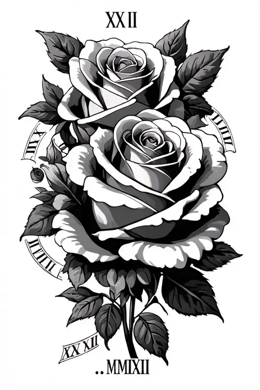 roses and Roman numerals IX.I.MMXIII tattoo design idea