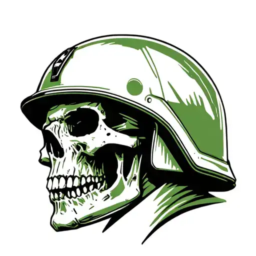 You can create a full-neck tattoo in the shape of a skull with a military (modern green) Russian helmet facing forward tattoo design idea