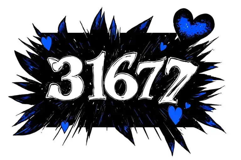 number "3167" with blue heart in background. simple design tattoo design idea