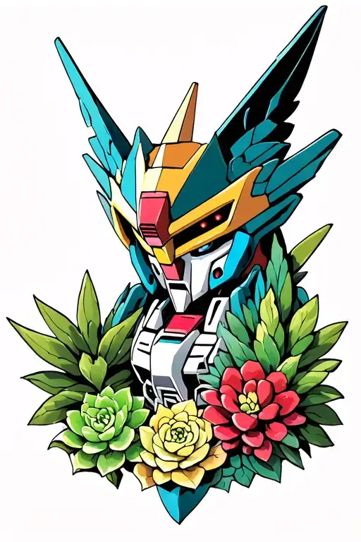 Gundam wing with succulent plants tattoo design idea