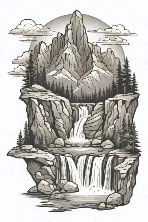 Colorado Rocky Mountains and waterfall tattoo design idea