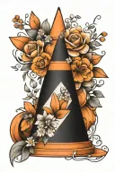 traffic cone with flowers tattoo design idea