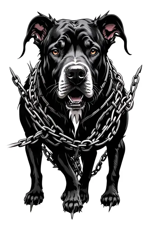 three headed hell hound, detailed, with barbed wire chains  tattoo design idea