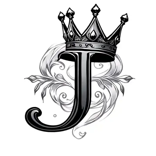J Initial with 6 point crown  tattoo design idea