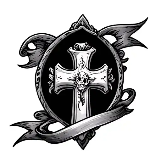 rip cross with banner tattoo design tattoo design idea