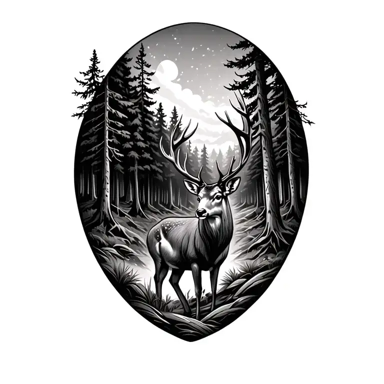 forest scene hunting deer tattoo design idea