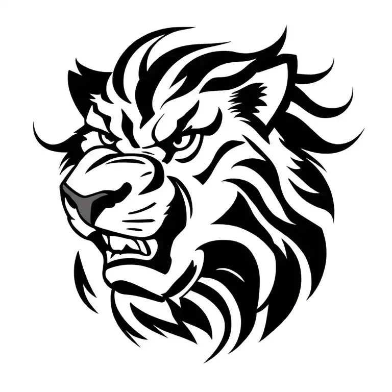 angry lion profil tattoo design idea
