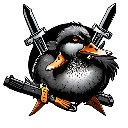 duck with knives and guns tattoo design idea