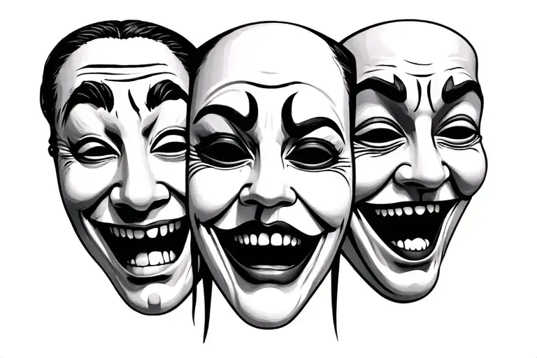 5 emotions theatrical performance masks in the stile of laught now cry later tattoos tattoo design idea