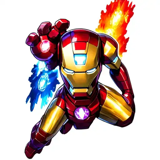Ironman with color infinity stones tattoo design idea