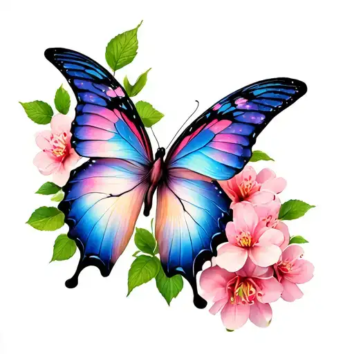 Japanese cherry with butterfly tattoo design idea