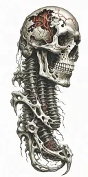 bio - mechanical iron bones, skin tears, colored tattoo design idea