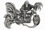 grim reaper riding a sport bike lifeline symbol tattoo design idea