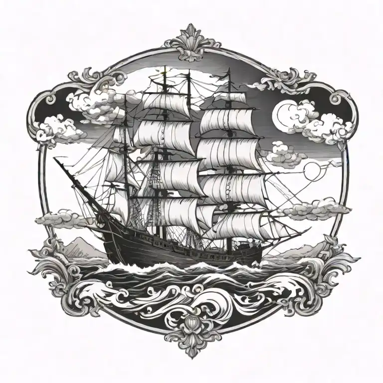 boat 18th century tattoo design idea