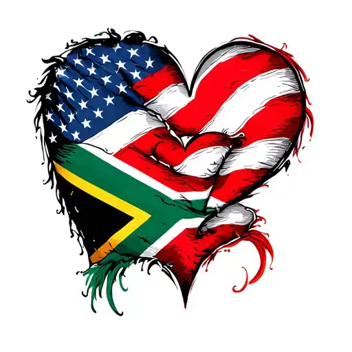 American flag then a heart and then a south african flag tattoo design idea