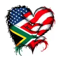 American flag then a heart and then a south african flag tattoo design idea