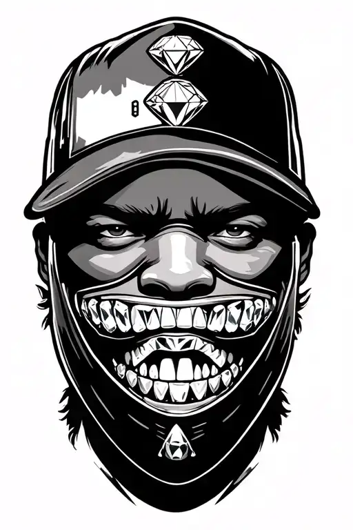 street goon showing off diamond grillz with ski mask on tattoo design idea