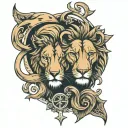 Male and Female Lion intertwined with cross between holes in tail  tattoo design idea