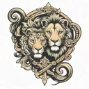 Male and Female Lion intertwined with cross between holes in tail  tattoo design idea