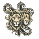Male and Female Lion intertwined with cross between holes in tail  tattoo design idea
