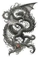 Black Western Dragon Wing Spread Wings, Overlaying the Tree of Life, Lightning surroundings tattoo design idea