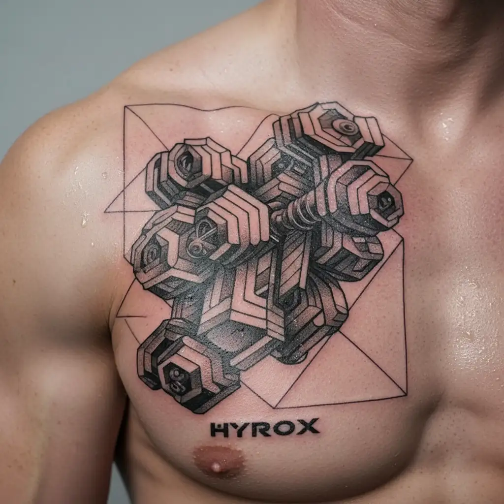 hyrox sport equipment like dumbbells tattoo design idea
