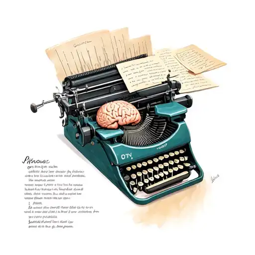 A typewriter with a brain inside, symbolizing the creativity of writing and neurodivergence tattoo design idea