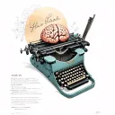 A typewriter with a brain inside, symbolizing the creativity of writing and neurodivergence tattoo design idea