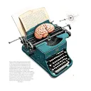 A typewriter with a brain inside, symbolizing the creativity of writing and neurodivergence tattoo design idea