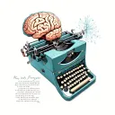 A typewriter with a brain inside, symbolizing the creativity of writing and neurodivergence tattoo design idea