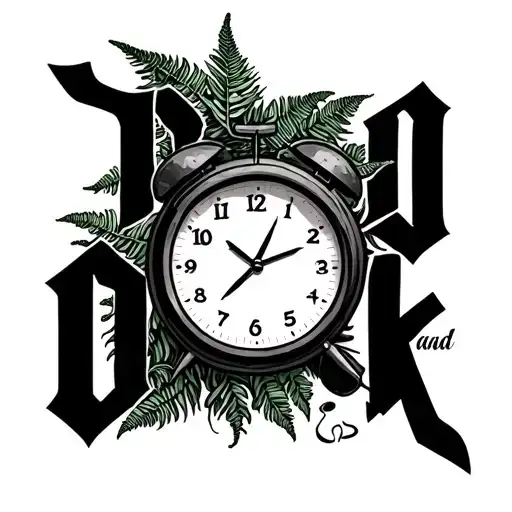 "Dad and KK" New Zealand fern with a mem clock surrounded my music tattoo design idea