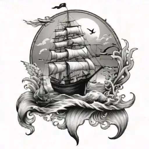 maritime scene tattoo design idea